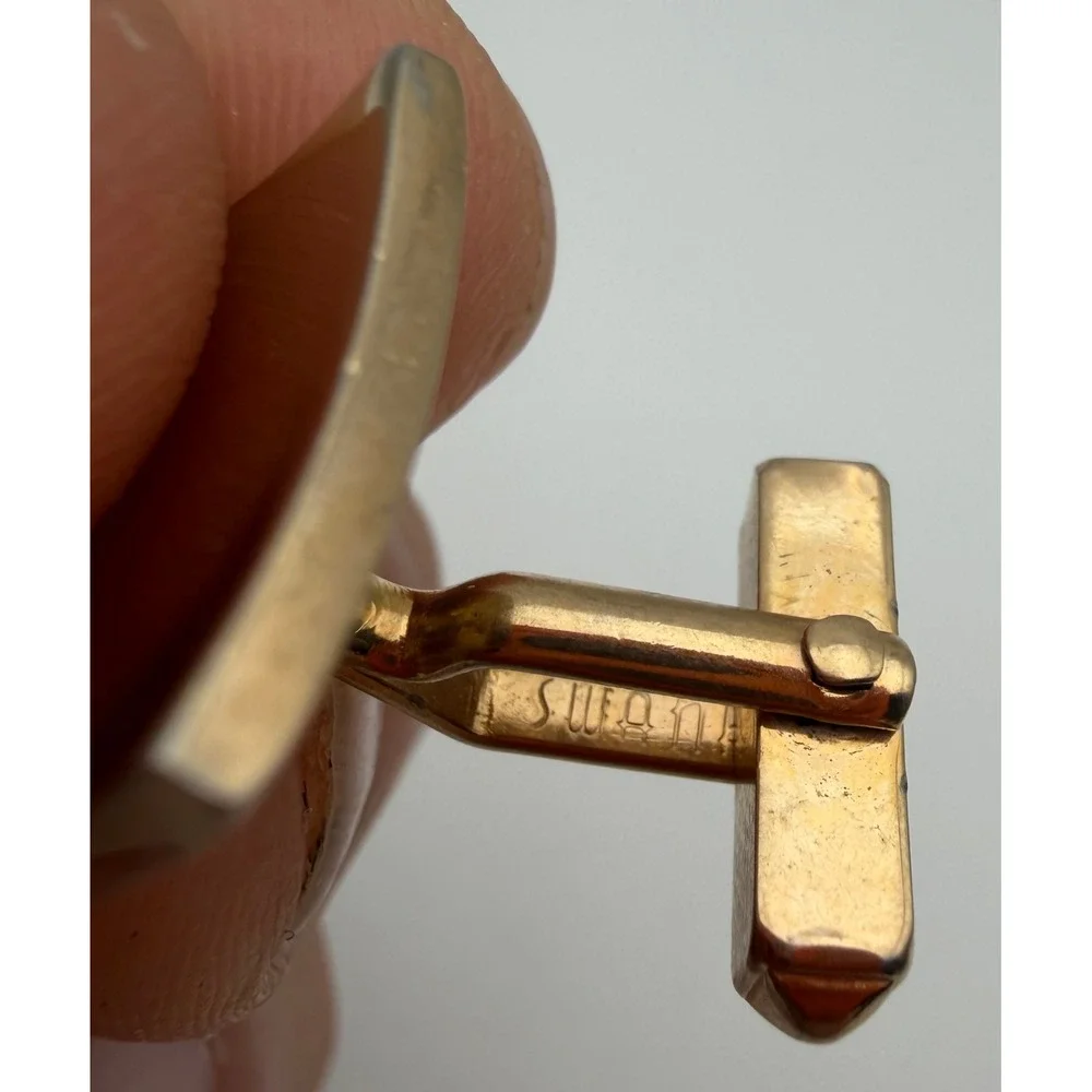 Vintage Swank Gold Tone Curved Square Amber Stone Inlay Cufflinks Mens Jewelry